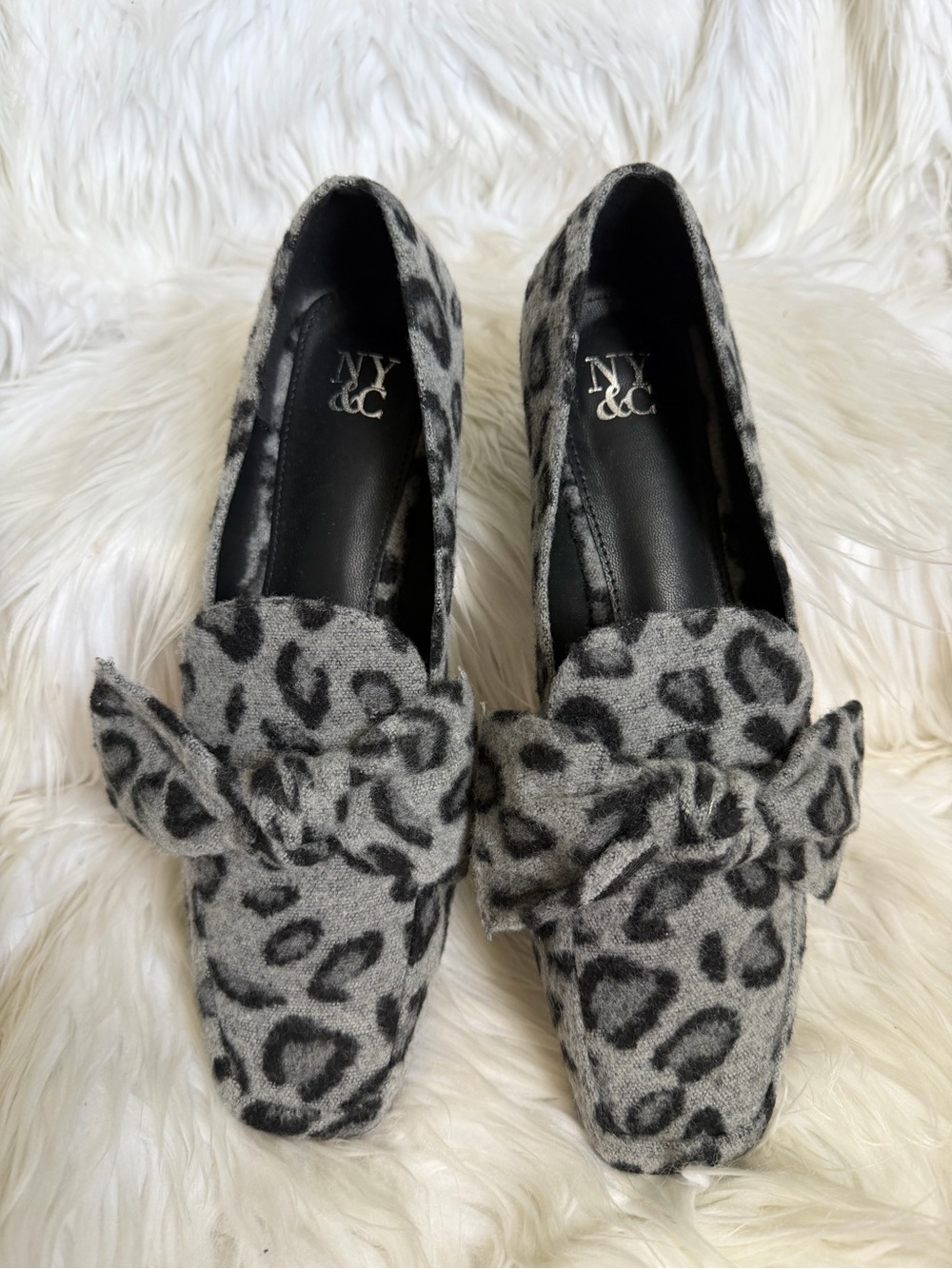 NY&C Dominca Bow Women's Loafers Shoes Cheetah Faux Wool Square Toe Size 11 NEW